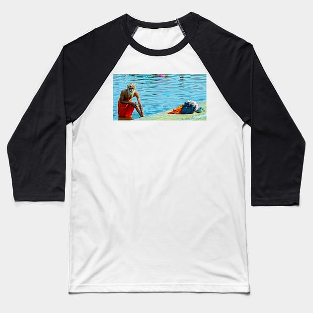 Sadhu Washing. Baseball T-Shirt by bulljup